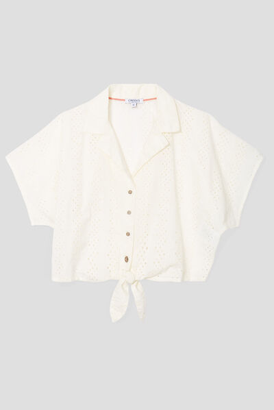 Chemise cropped broderie anglaise Creeks jaune clair femme