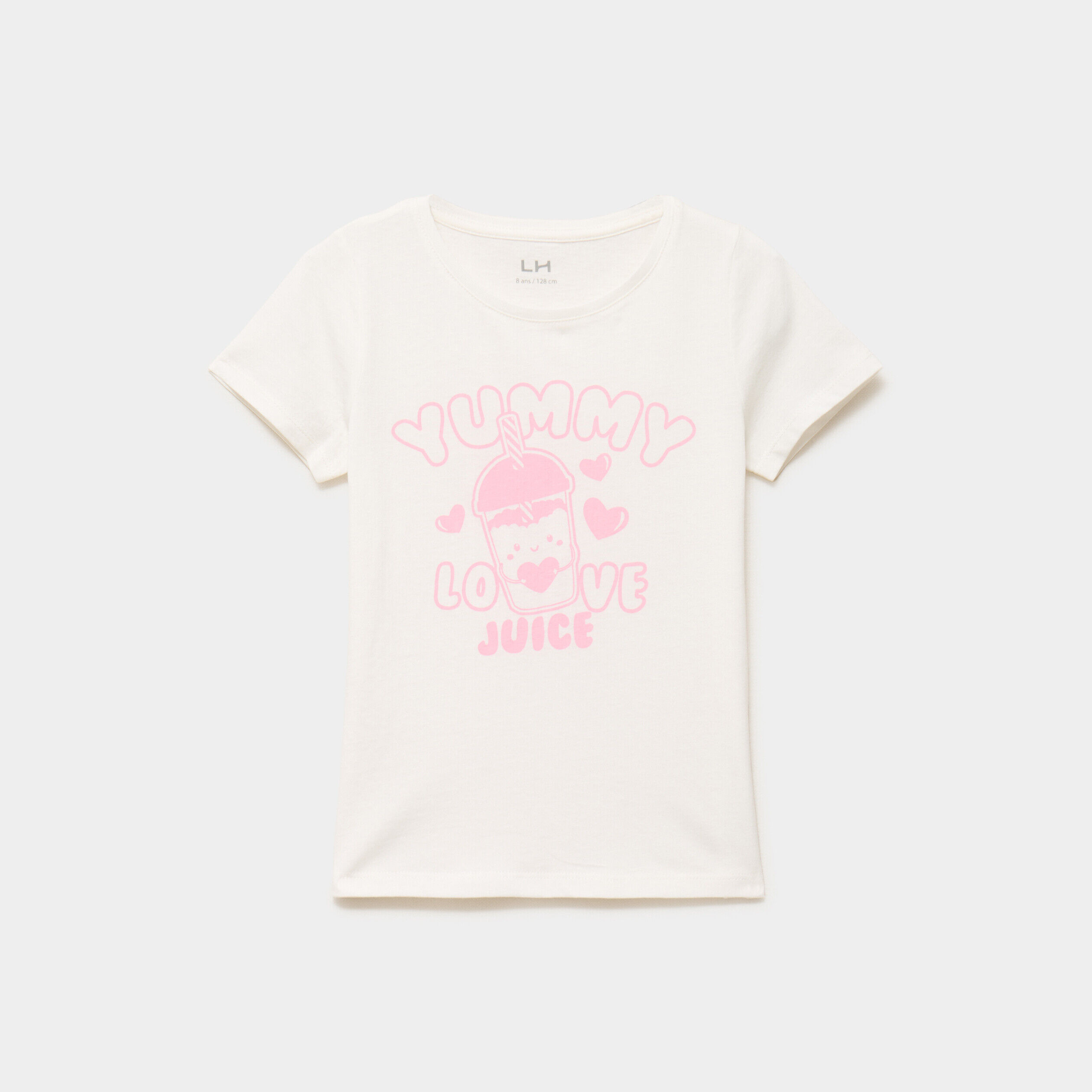 T-shirt col rond manches courtes coton ivoire fille LH