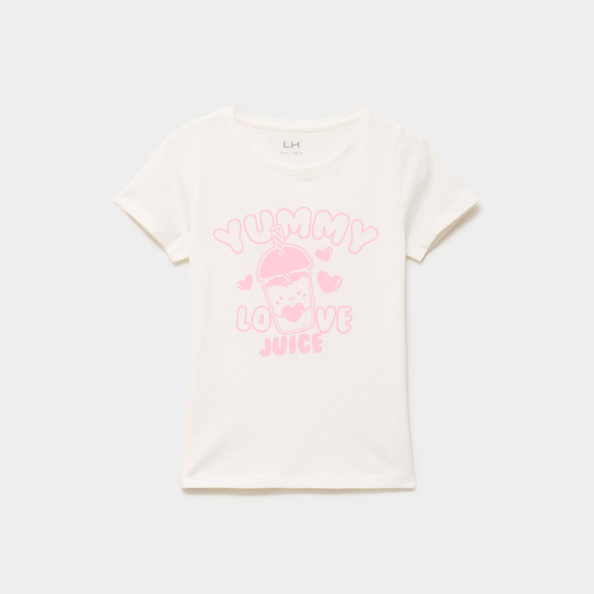 T-shirt col rond manches courtes coton ivoire fille