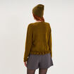 Gilet col rond &agrave; volants boutonn&eacute; vert olive femme
