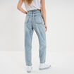 Jeans mom cropped taille haute denim bleach femme