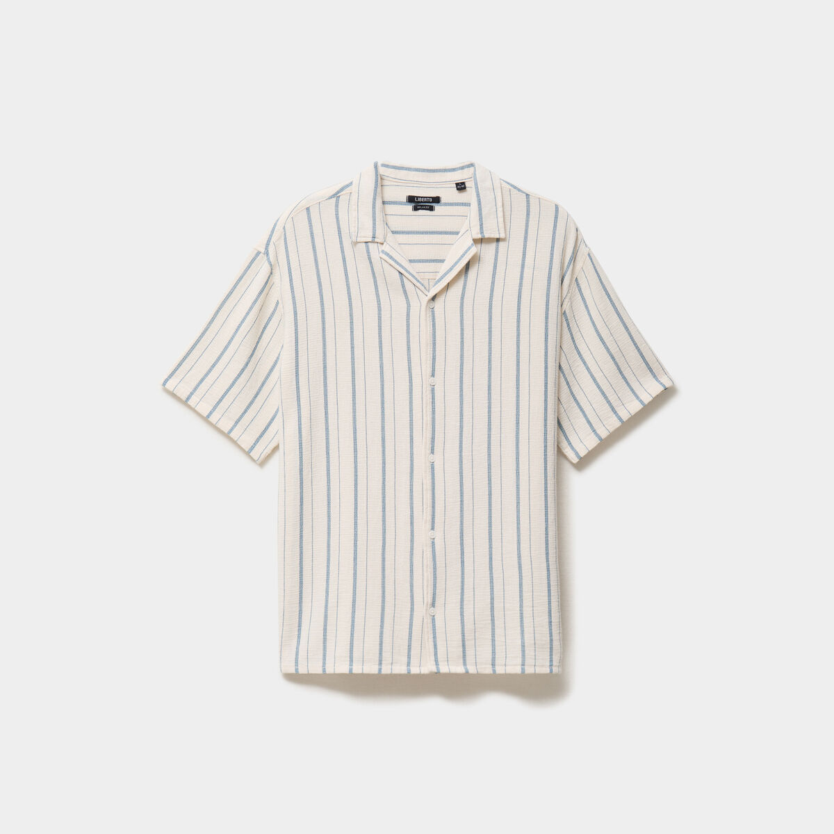 Chemise col cubain manches courtes coton bleu gris homme