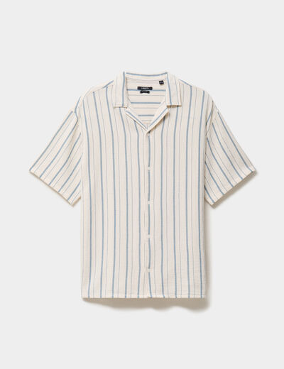 Chemise col cubain manches courtes coton bleu gris homme