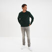 Pull col rond coton manches longues vert foncé homme