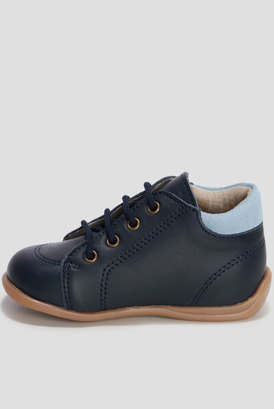 Bottillons en cuir à lacets bleu marine bébé garçon