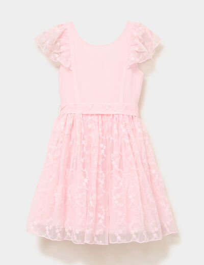 Robe c&eacute;r&eacute;monie avec tulle brod&eacute;e rose clair fille