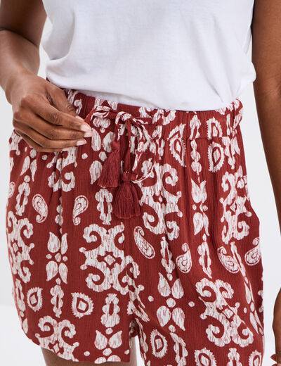 Short large crêpe avec pampilles terracotta femme