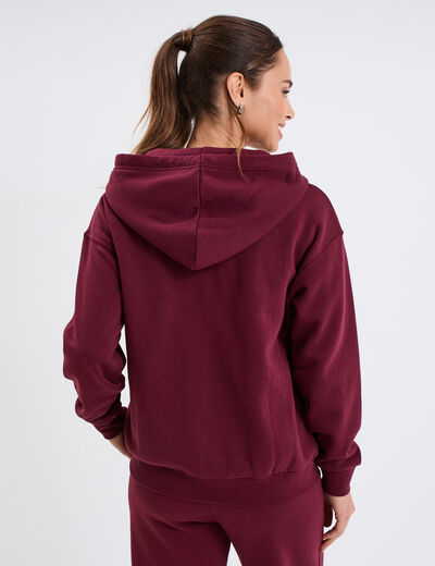 Sweat zippé à capuche bordeaux femme