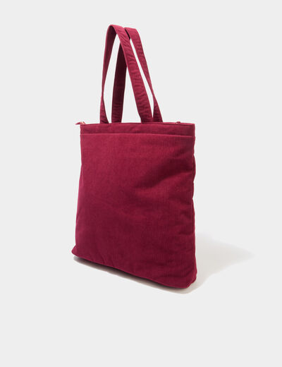 Sac tote bag zipp&eacute; effet velours bordeaux femme