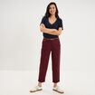 Pantalon chino regular ceinture tress&eacute;e violet fonc&eacute; femme