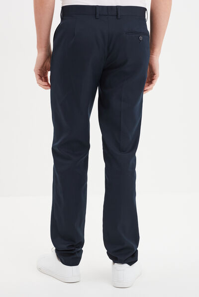 Pantalon droit avec pinces bleu marine homme