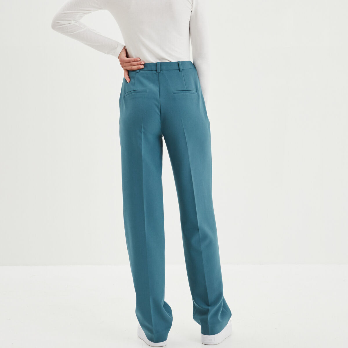 Pantalon large à pinces bleu pétrole femme