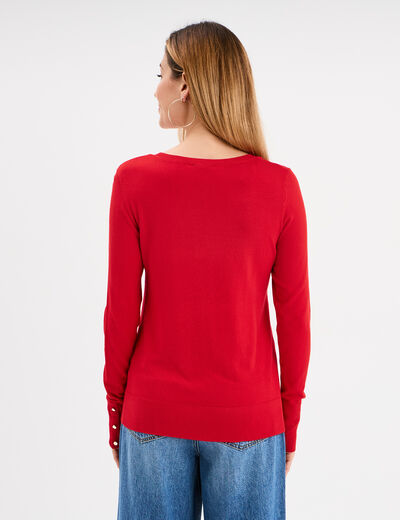 Pull col rond boutons aux poignets rouge femme