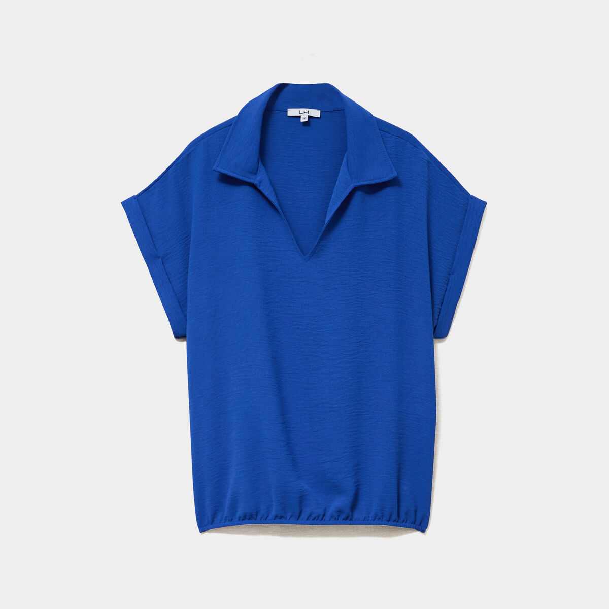 Blouse manches courtes effet boule bleu electrique femme