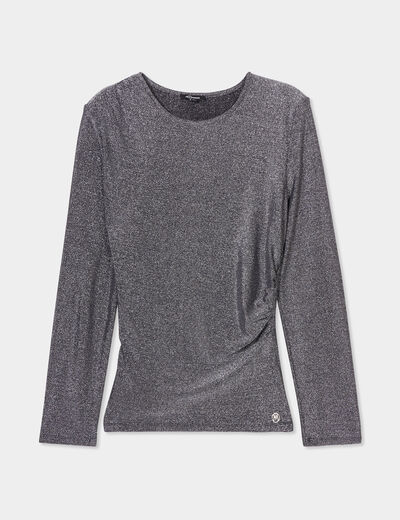 T-shirt drapé manches longues Mosquitos gris argent femme