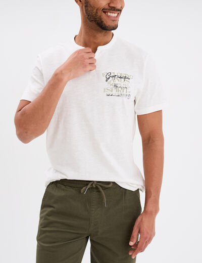 T-shirt col tunisien manches courtes blanc homme