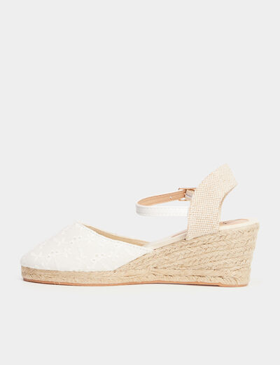 Sandales compensées broderie anglaise blanc femme