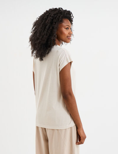 T-shirt manches courtes lin mélangé gris clair femme