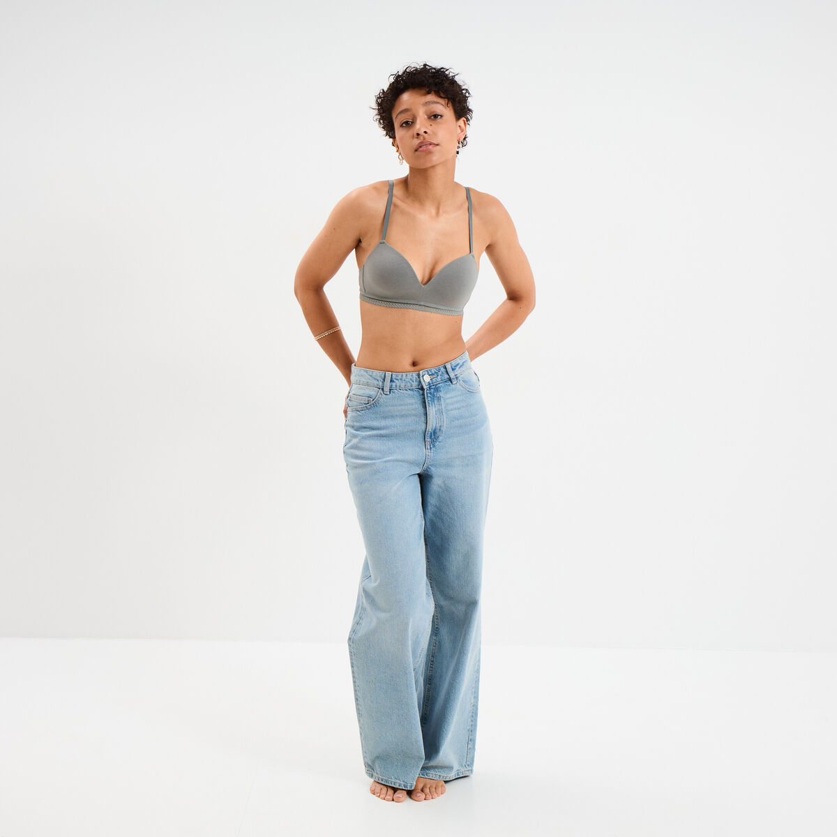 Soutien-gorge triangle paddé coton vert kaki femme