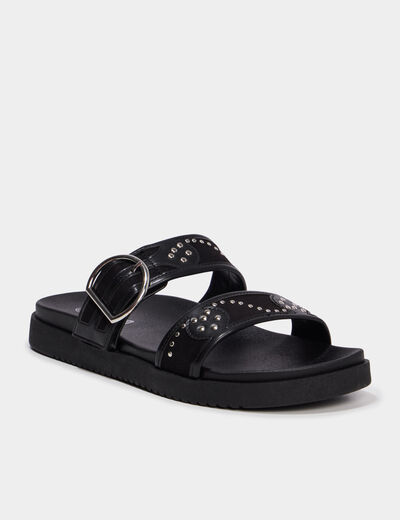 Mules avec brides &agrave; clous noir femme