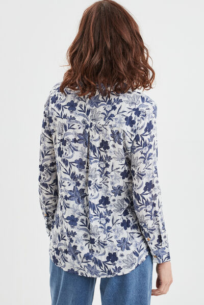 Chemise manches longues col mao ecru femme