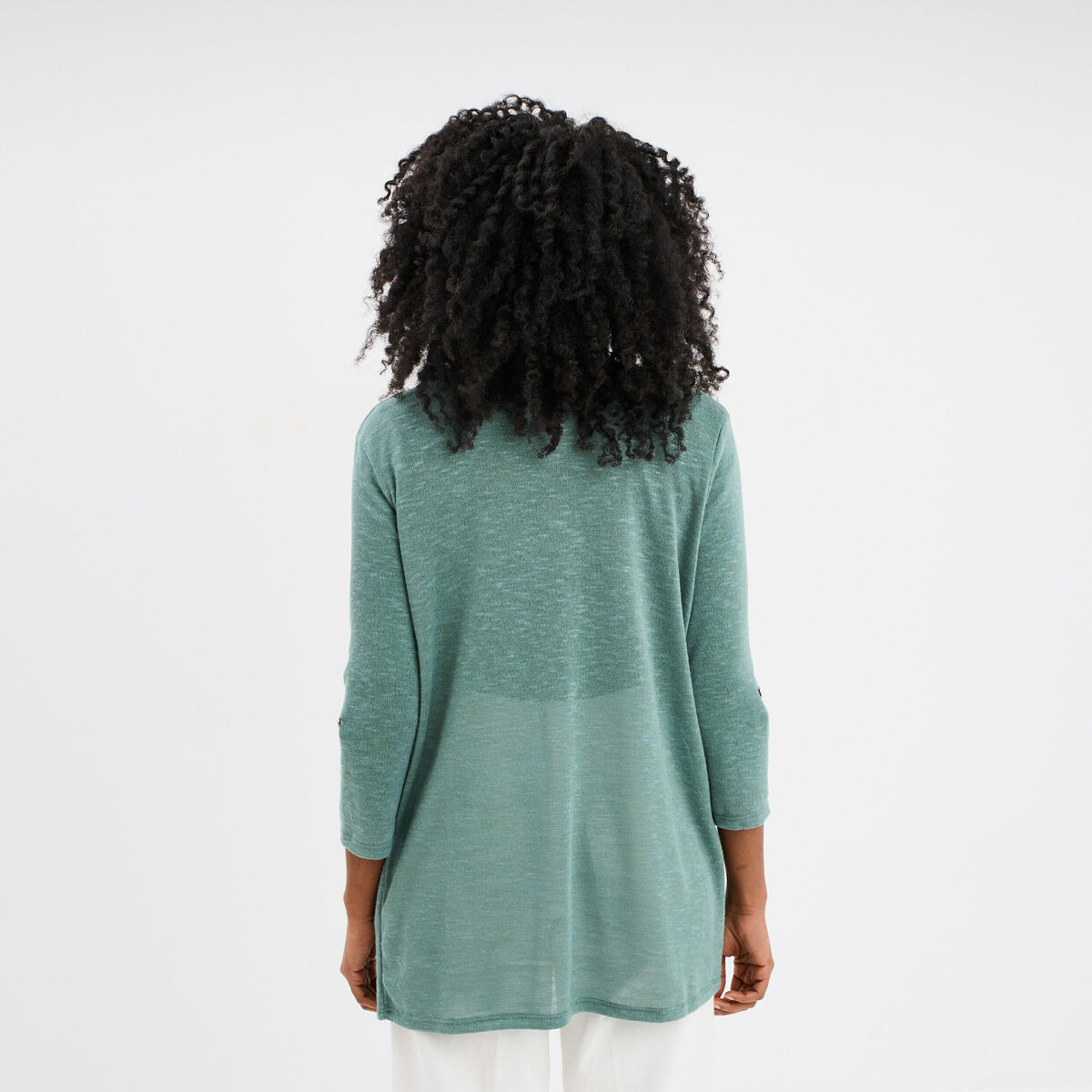 Gilet fin mi long manches 3/4 bleu gris femme