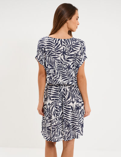 Robe caftant courte col en V ecru femme