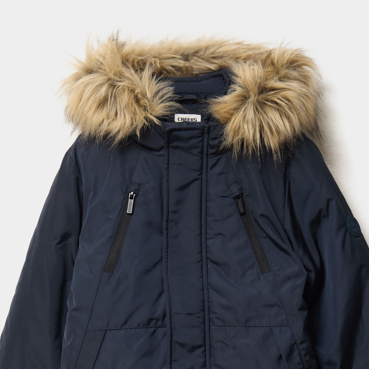 Parka mi-longue &agrave; capuche bleu marine gar&ccedil;on