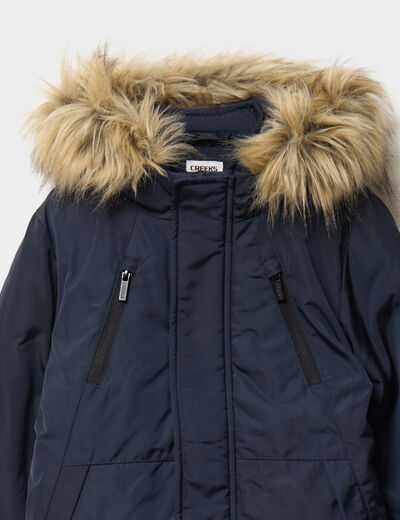 Parka mi-longue &agrave; capuche bleu marine gar&ccedil;on