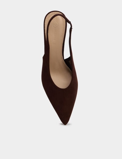 Escarpins slingback &agrave; talons aiguilles marron fonc&eacute; femme