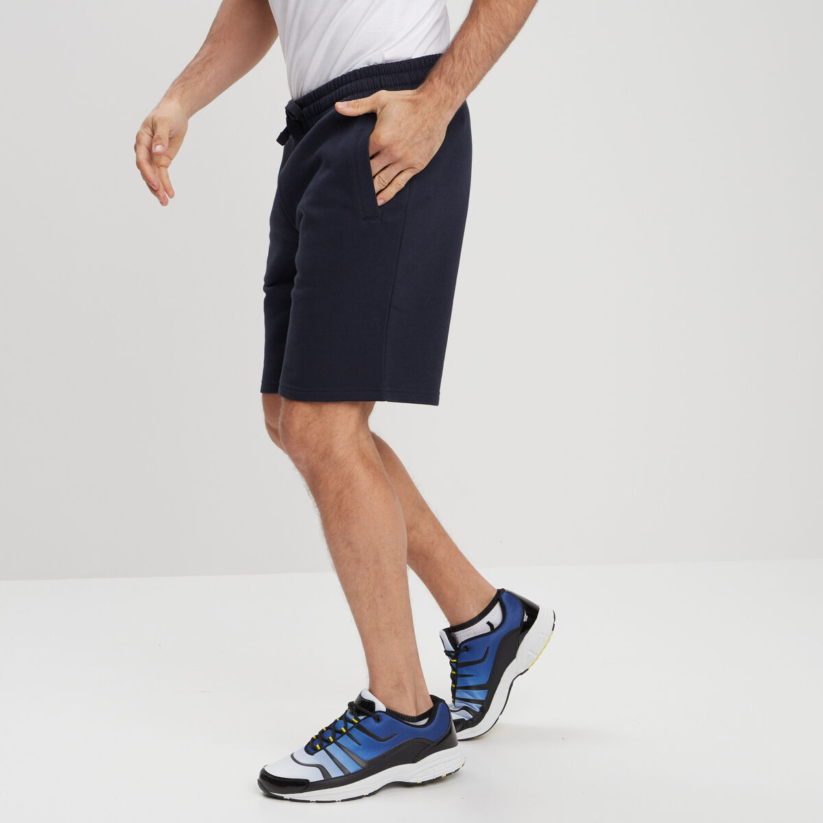 Short jogging molleton droit bleu marine homme