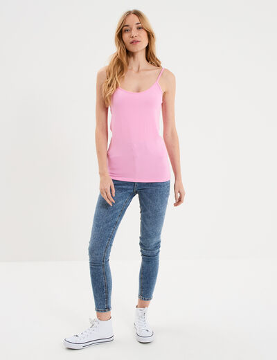 D&eacute;bardeur coton bretelles r&eacute;glables rose femme