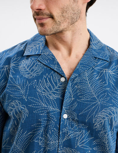 Chemise en coton manches courtes bleu pétrole homme
