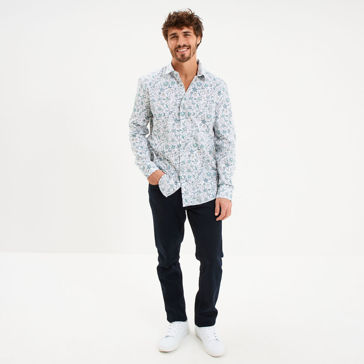 Chemise ajust&eacute;e manches longues blanc homme