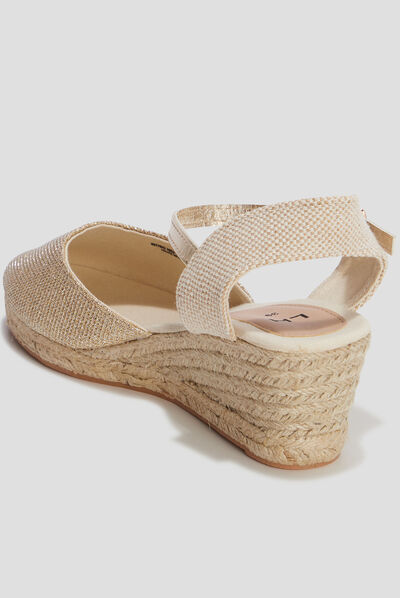 Sandales espadrilles compensées jaune or femme