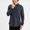 Chemise droite 2 poches manches longues bleu foncé homme
