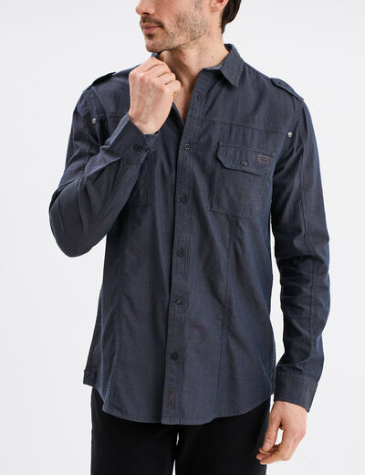 Chemise droite 2 poches manches longues bleu foncé homme
