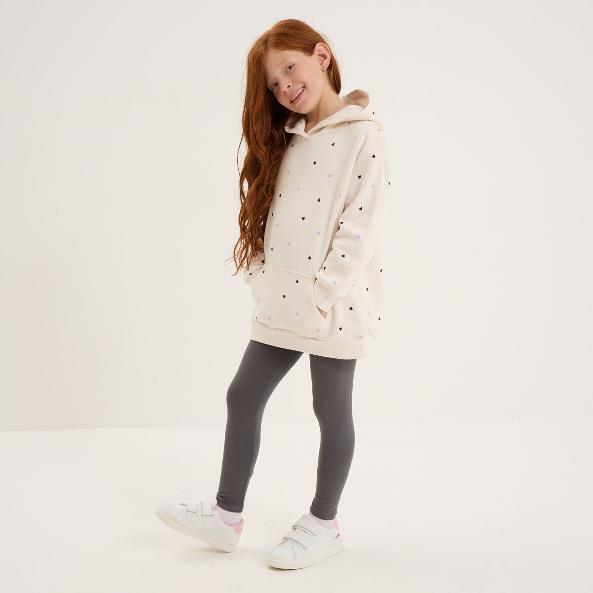 Ensemble sweat long et legging beige fille