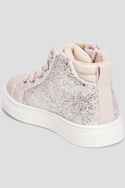 Baskets montantes pailletées zippées rose fille