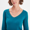 T-shirt manches longues col en V coton bleu canard femme