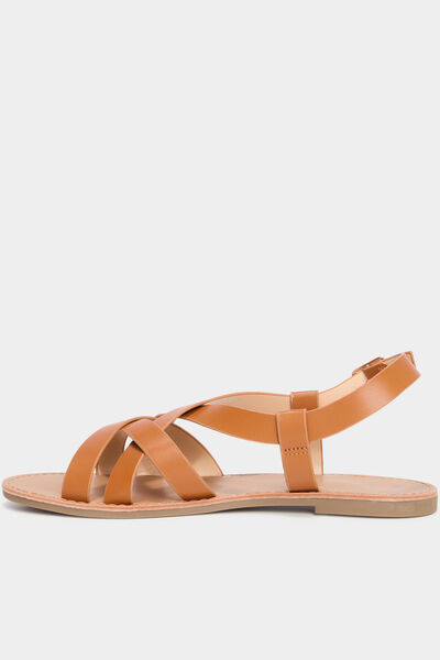 Sandales plates multibrides marron femme