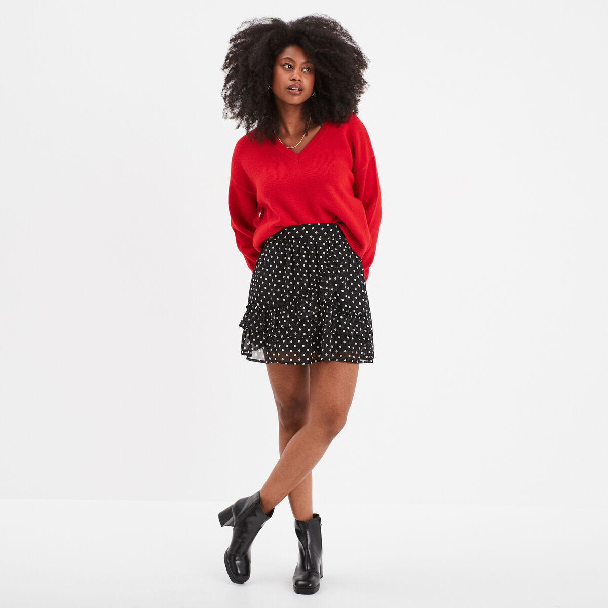 Jupe courte patineuse fluide volantée noir femme