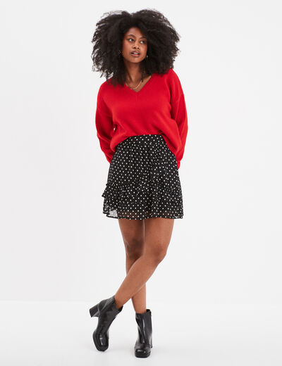 Jupe courte patineuse fluide volantée noir femme