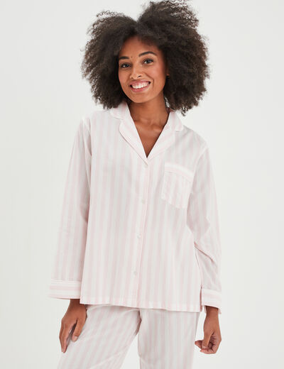 Ensemble pyjama pantalon chemise coton ecru femme
