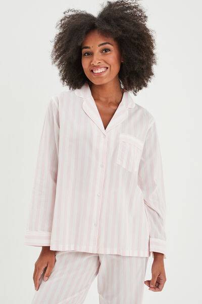 Ensemble pyjama pantalon chemise coton ecru femme