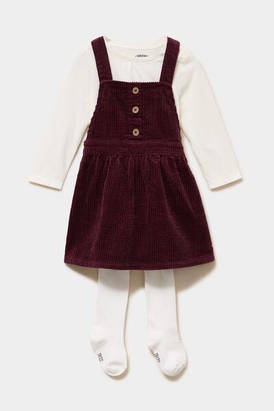 Ensemble 3 pi&egrave;ces avec robe velours violet fonc&eacute; b&eacute;b&eacute; fille