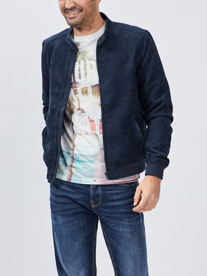 blouson droit zippe bleu marine homme