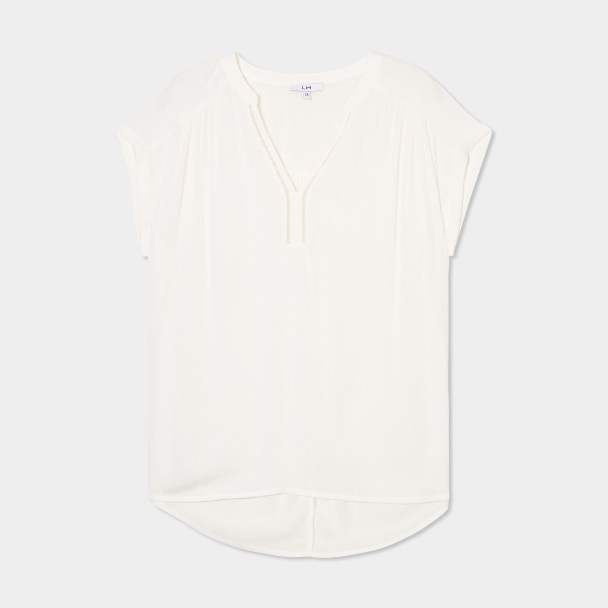 Blouse cr&eacute;pon manches courtes blanc femme