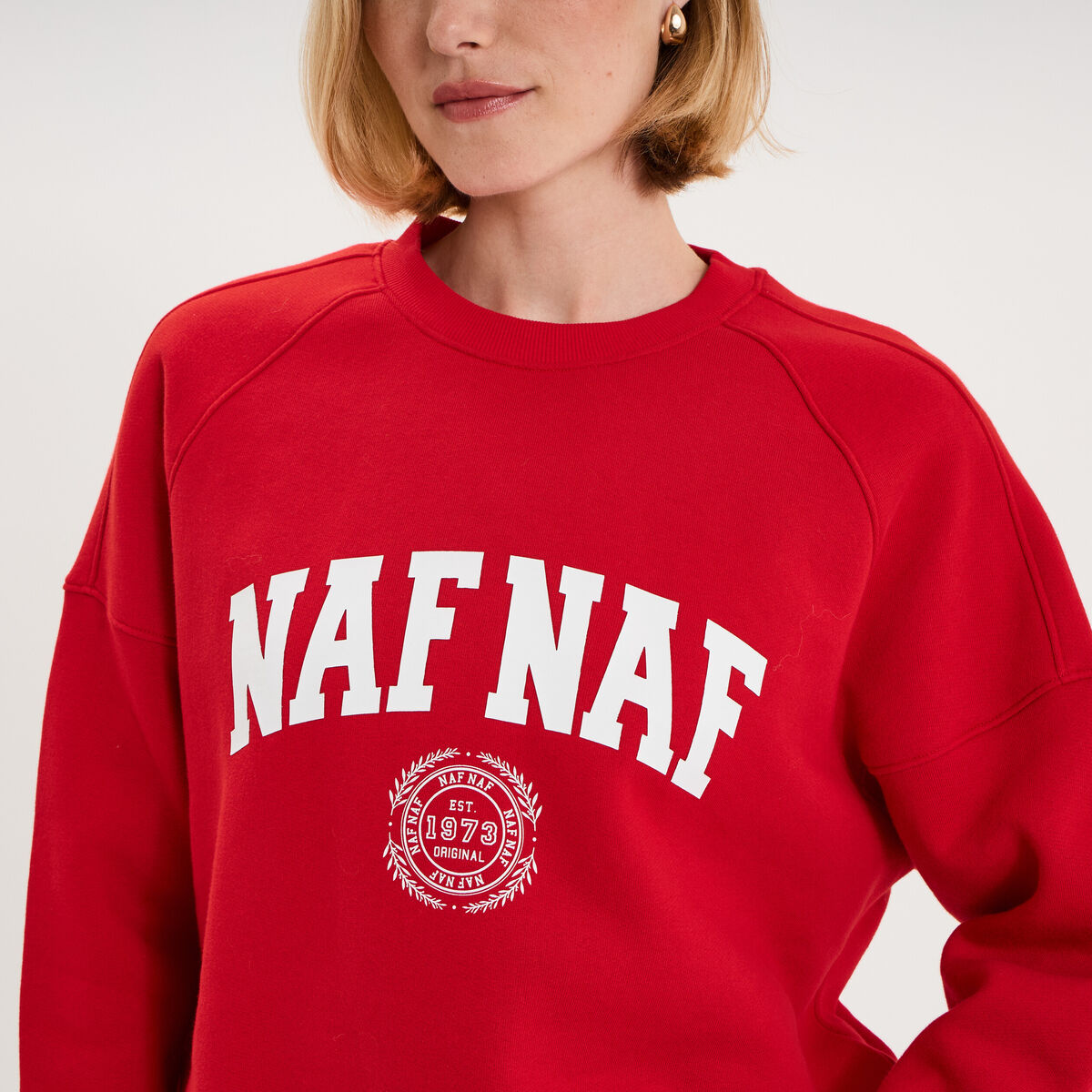 Sweat oversize logo NAF NAF brod&eacute; rouge femme