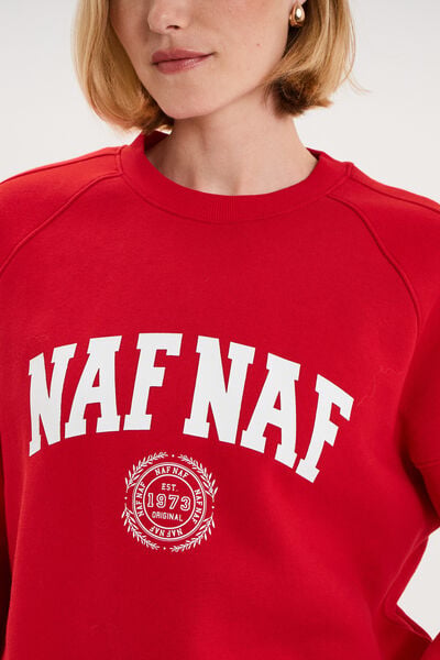 Sweat oversize logo NAF NAF brod&eacute; rouge femme